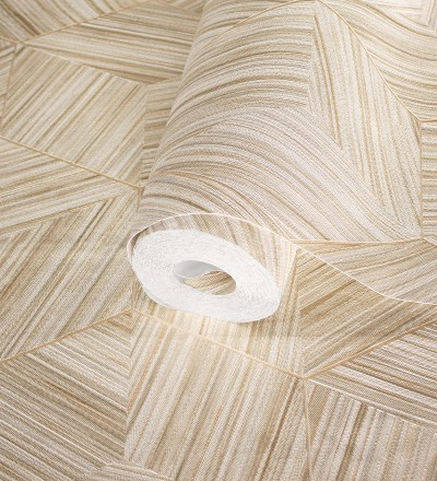 Papel pintado de hexágonos con delgadas líneas doradas Maurice Metrix 681675