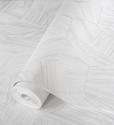 Papel pintado de hexágonos con delgadas líneas color plata Maurice Metrix 681677