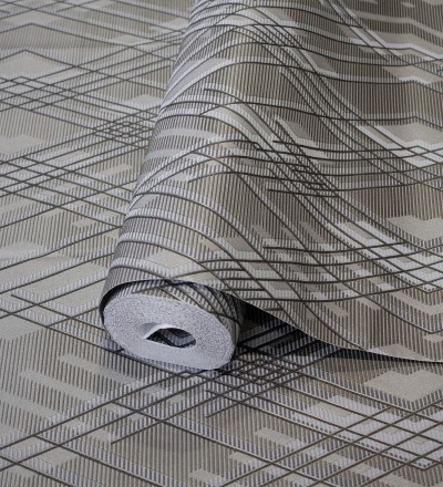 Papel pintado geométrico con relieve y efectos metalizados estilo Art Decó Angular Metric 681685