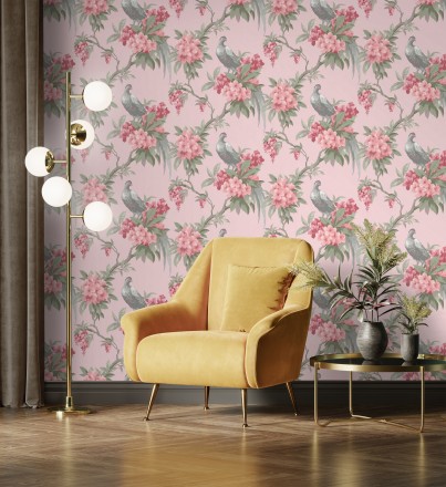Papel pintado de pájaros y flores de los jardines reales Royal Birds 681204