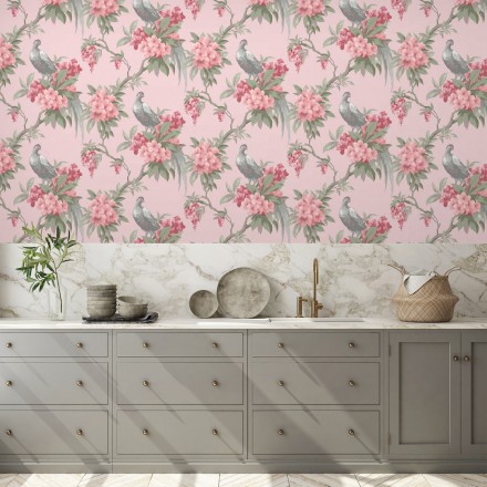 Papel pintado de pájaros y flores de los jardines reales Royal Birds 681204