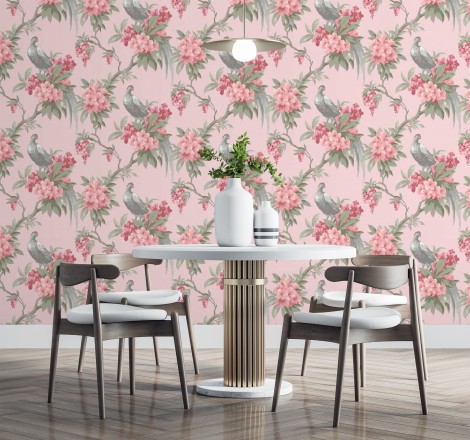 Papel pintado de pájaros y flores de los jardines reales Royal Birds 681204