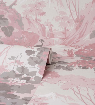 Papel pintado jardín japonés con árboles y aves Xiamen Garden 681215