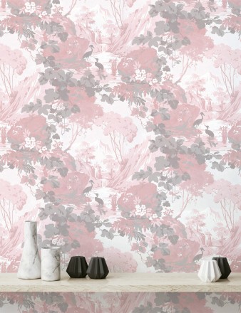 Papel pintado jardín japonés con árboles y aves Xiamen Garden 681215