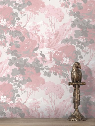 Papel pintado jardín japonés con árboles y aves Xiamen Garden 681215
