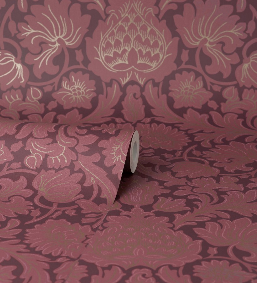 Papel pintado damasco lujoso estilo inglés con toque metalizados Quinton palace 681219