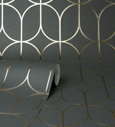 Papel pintado geométrico mate con dibujo metalizado estilo Art Decó Brandon 681265