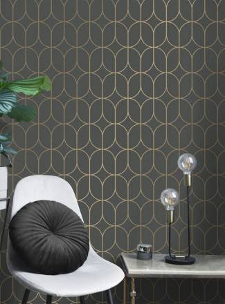Papel pintado geométrico mate con dibujo metalizado estilo Art Decó Brandon 681265
