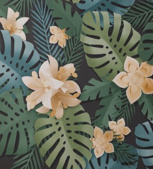 Papel pintado de hojas y flores tropicales Tahiti Leaves 681281