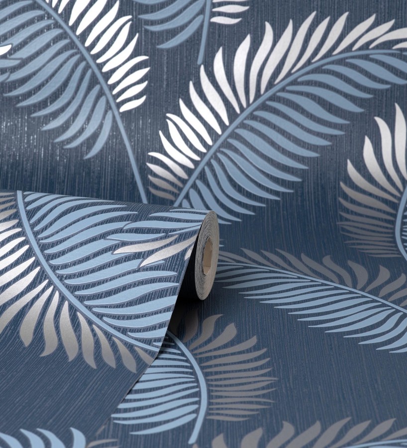 Papel pintado hojas tropicales con detalles metalizados estilo Art Decó Alan Palmer 681290