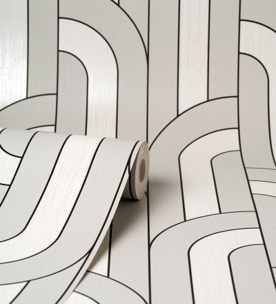 Papel pintado geométrico con líneas metalizadas estilo Art Decó Century Lines 681292