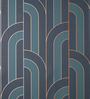 Papel pintado geométrico con líneas metalizadas estilo Art Decó Century Lines 681294
