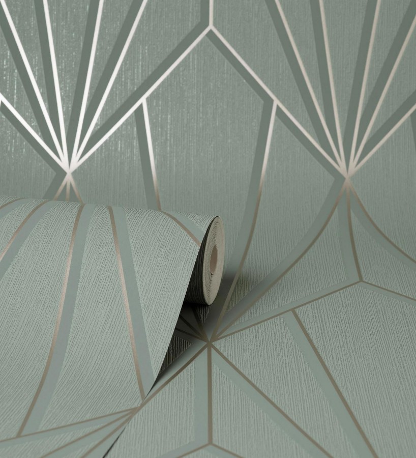 Papel pintado geométrico con líneas metalizadas estilo Art Decó Cartier Lines 681297