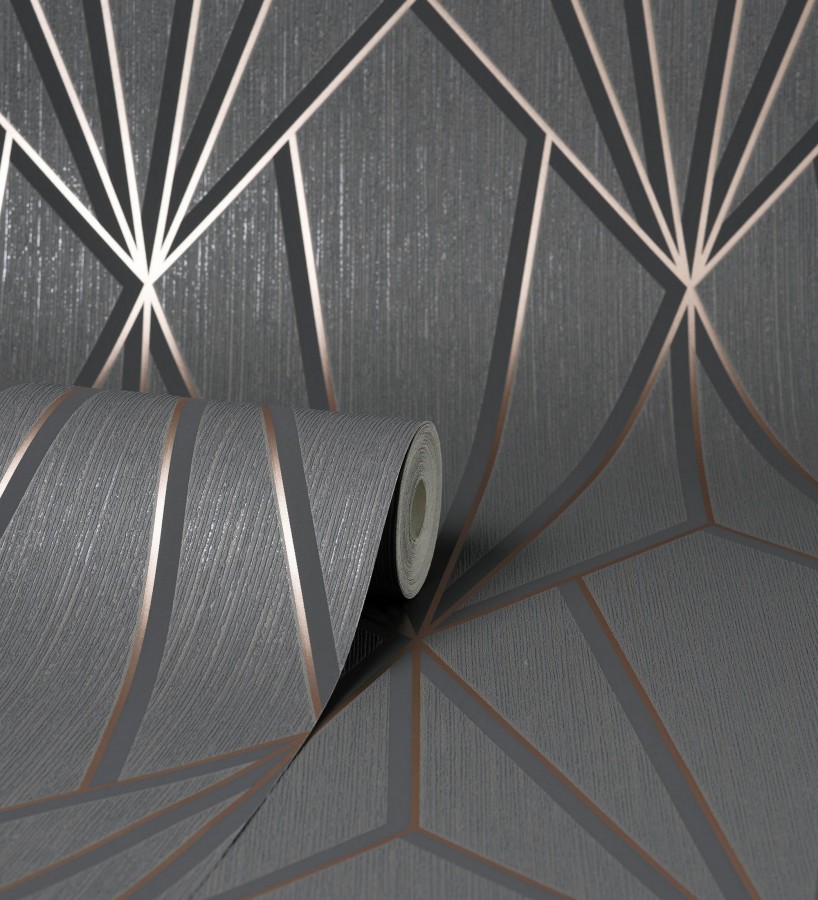 Papel pintado geométrico con líneas metalizadas estilo Art Decó Cartier Lines 681298