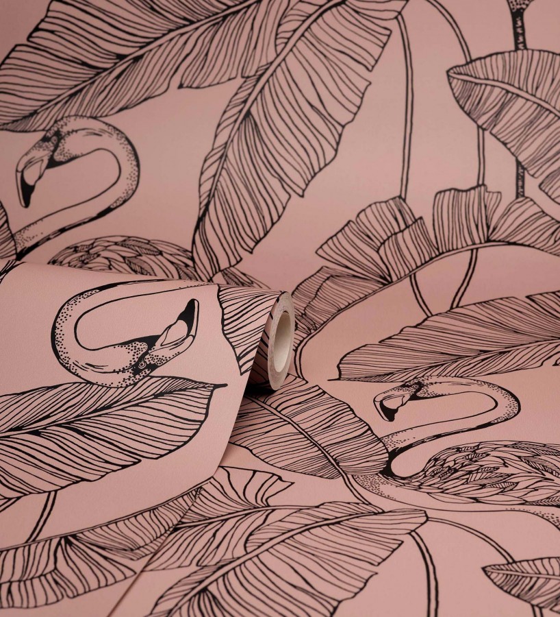 Papel pintado hojas tropicales y flamencos estilo Art Decó Luxury Flamand 681300