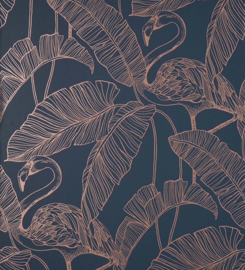 Papel pintado hojas tropicales y flamencos estilo Art Decó Luxury Flamand 681302