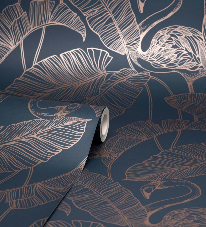 Papel pintado hojas tropicales y flamencos estilo Art Decó Luxury Flamand 681302