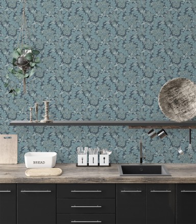 Papel pintado de hojas y flores estilo vintage Ruston 681378