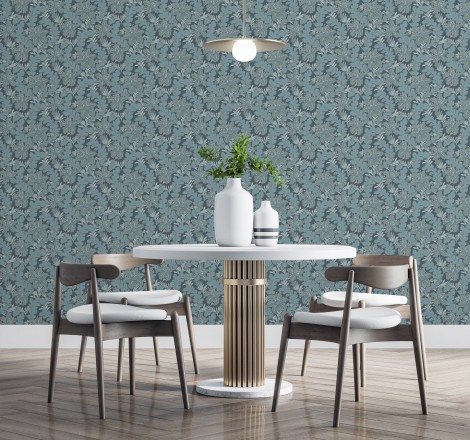 Papel pintado de hojas y flores estilo vintage Ruston 681378