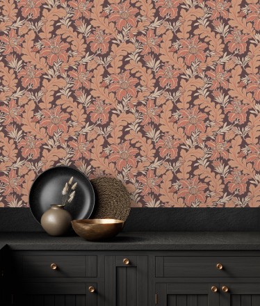 Papel pintado de hojas y flores estilo vintage Ruston 681382