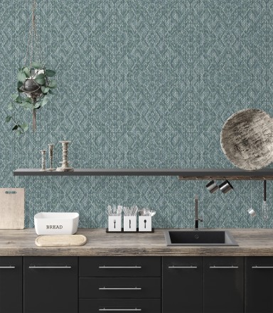 Papel pintado damasco geométrico efecto trama textil Bixby 681443