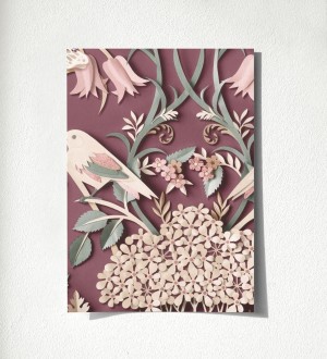 Papel pintado campestre de pájaros y conejos Lorraine 681304