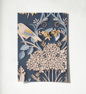 Papel pintado campestre de pájaros y conejos Lorraine 681305