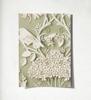 Papel pintado campestre de pájaros y conejos Lorraine 681306