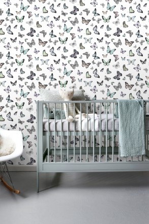 Papel pintado mariposas de colores fondo blanco Natural Dance 677277
