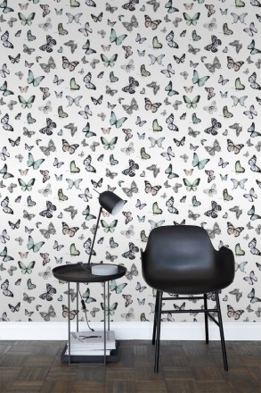 Papel pintado mariposas de colores fondo blanco Natural Dance 677277