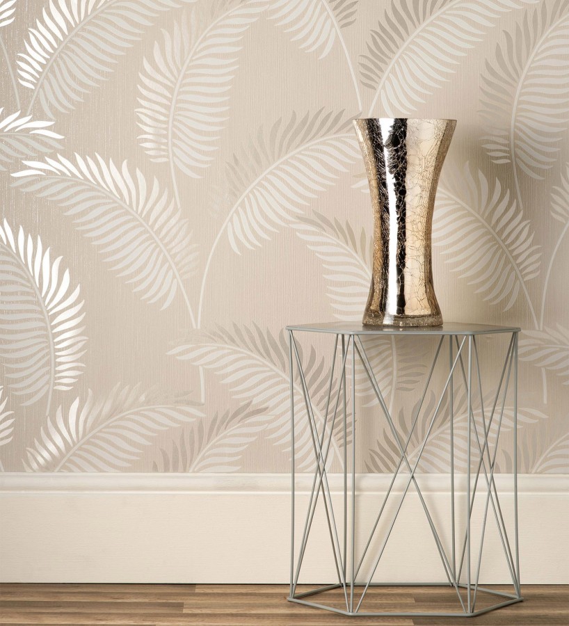 Papel pintado hojas tropicales con detalles metalizados estilo Art Decó Alan Palmer 681287
