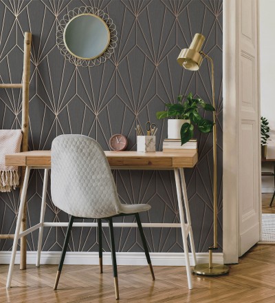 Papel pintado geométrico con líneas metalizadas estilo Art Decó Cartier Lines 681298
