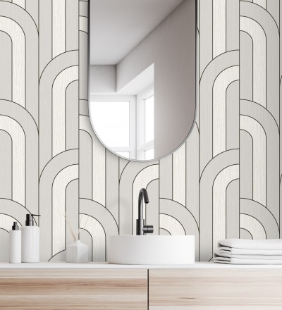 Papel pintado geométrico con líneas metalizadas estilo Art Decó Century Lines 681292
