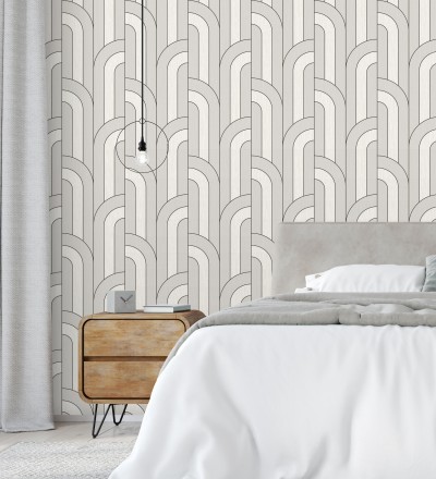 Papel pintado geométrico con líneas metalizadas estilo Art Decó Century Lines 681292