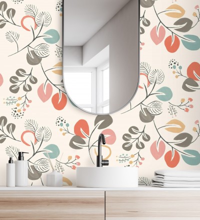Papel pintado hojas estilo nórdico tonos coral Blossom Hall 679414