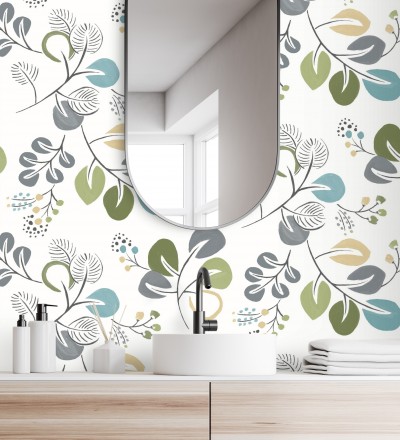 Papel pintado hojas estilo nórdico tonos verdes Blossom Hall 679415