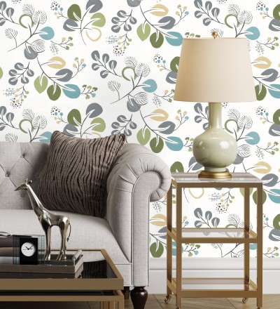 Papel pintado hojas estilo nórdico tonos verdes Blossom Hall 679415