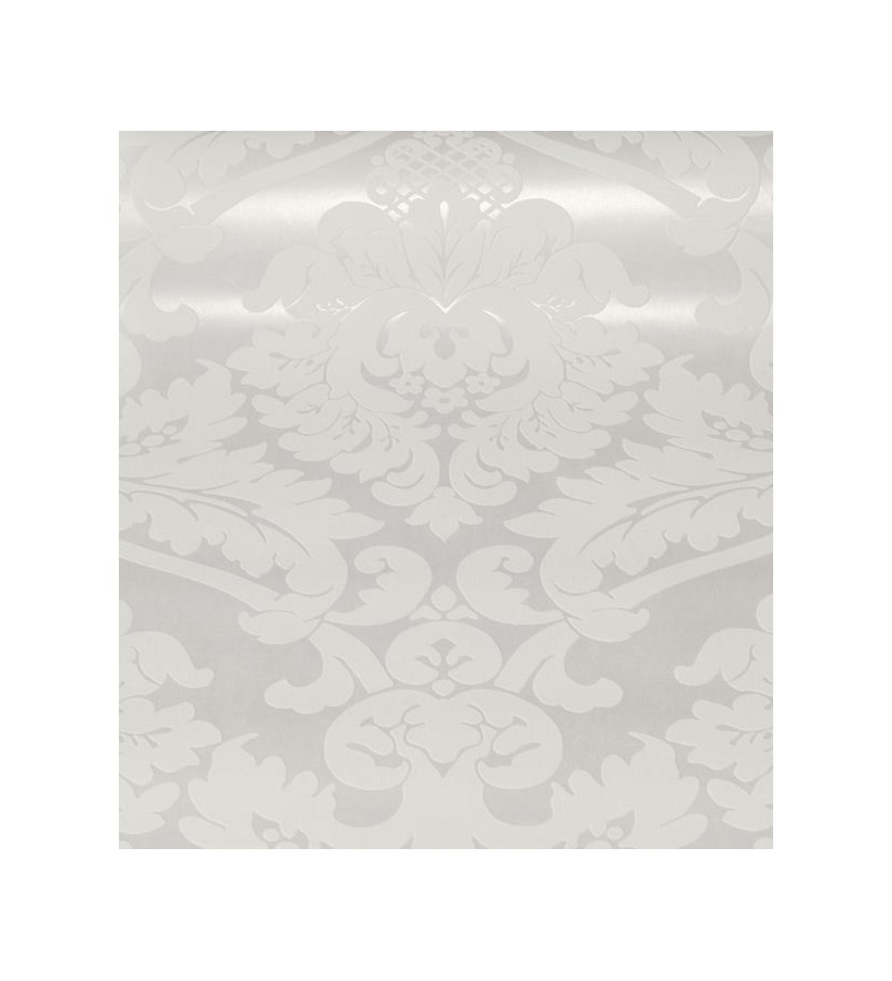 Papel pintado damasco moderno con volutas fondo blanco roto Senso 454010