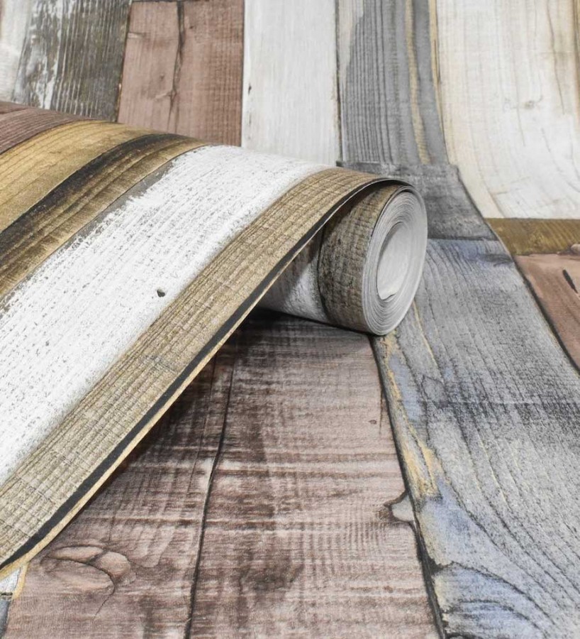 Papel pintado listones de madera de color estilo nórdico Suances 6218