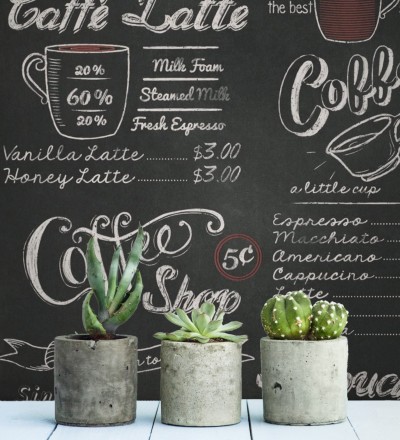 Papel pintado tienda de café blanco fondo negro Coffee Shop 421621