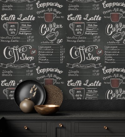 Papel pintado tienda de café blanco fondo negro Coffee Shop 421621