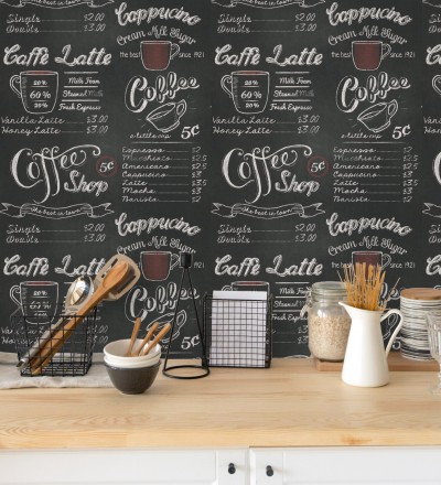 Papel pintado tienda de café blanco fondo negro Coffee Shop 421621
