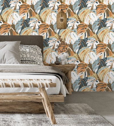 Papel pintado de hojas tropicales grandes estilo pop art Tropical Island 680776