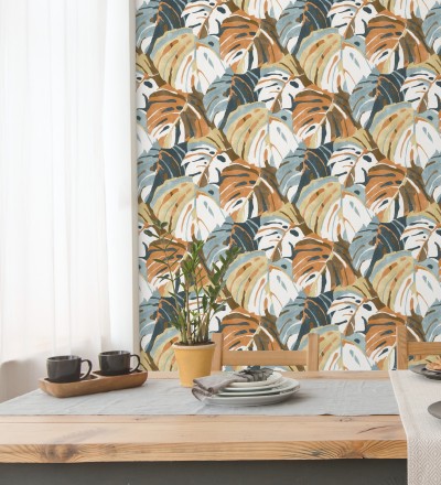 Papel pintado de hojas tropicales grandes estilo pop art Tropical Island 680776