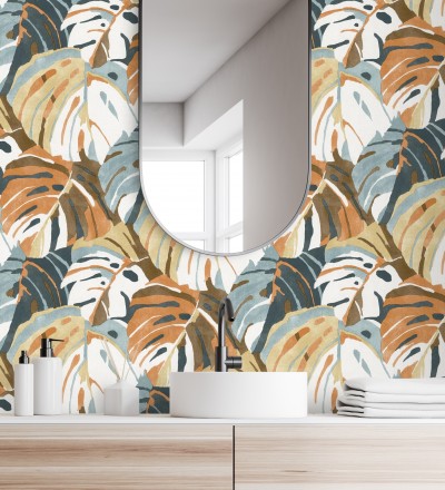 Papel pintado de hojas tropicales grandes estilo pop art Tropical Island 680776