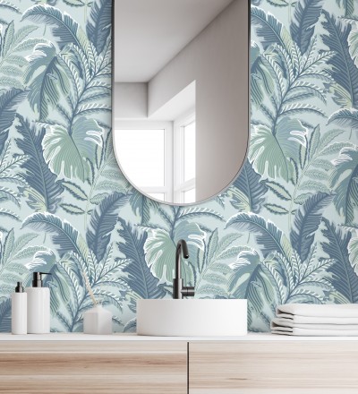 Papel pintado con dibujos de hojas tropicales Palmer Hill 680740