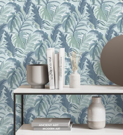 Papel pintado con dibujos de hojas tropicales Palmer Hill 680740