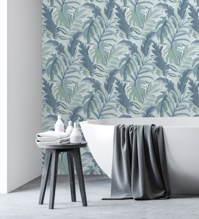 Papel pintado con dibujos de hojas tropicales Palmer Hill 680740