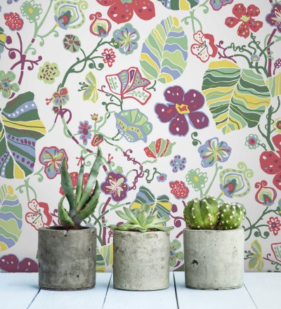 Papel pintado hojas y flores de jardín Candy Park 680595