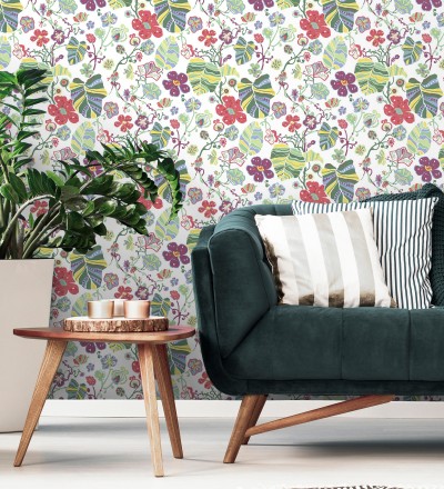 Papel pintado hojas y flores de jardín Candy Park 680595